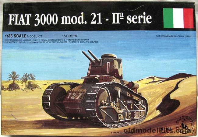 Tauro Model 1/35 Fiat 3000 mod. 21-IIa Series Tank, 105 plastic model kit
